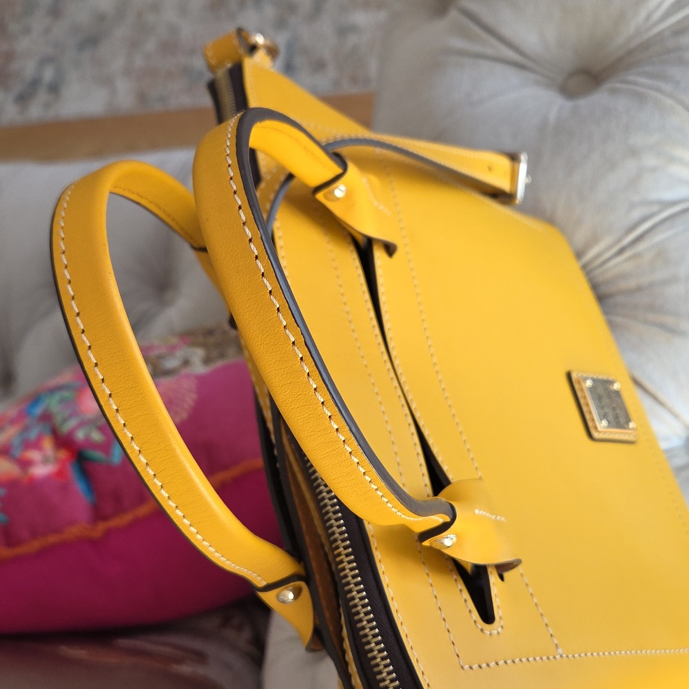 Dooney & Bourke Beacon Domed Satchel Bag In Mustard yellow smooth leather - Picture 5 of 15